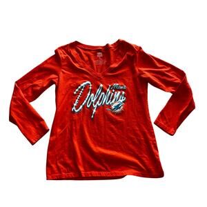NFL Junk Food Women's LG Miami Dolphins Orange Long Sleeve V-neck T-shirt